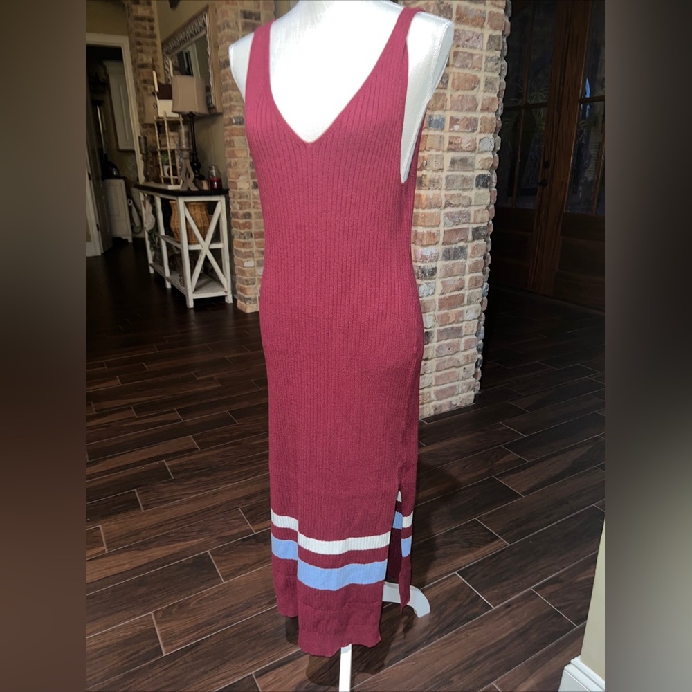 IVIN IVIN Women's Dress Bodycon Sleeveless v Neck Size L maroon stripe